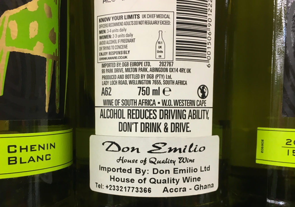 Wine produced in South Africa, imported into the UK, and then sent back again to Ghana